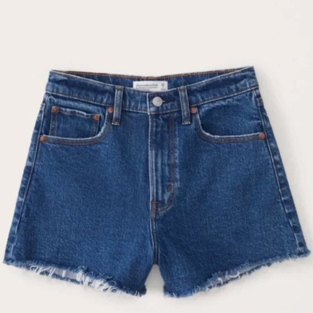 Abercrombie 90s High Rise Cutoff Shorts Dark Blue Wash